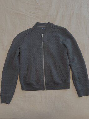 GAP Women Size M Bomber Jacket Black Textured Full Zip Long Sleeve Cotton Blend